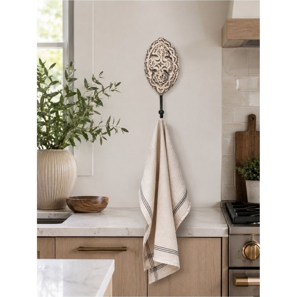 Boho Vintage Arhaus Wall Hook Distressed Iron Cream Rustic Decor 8”X3.5”